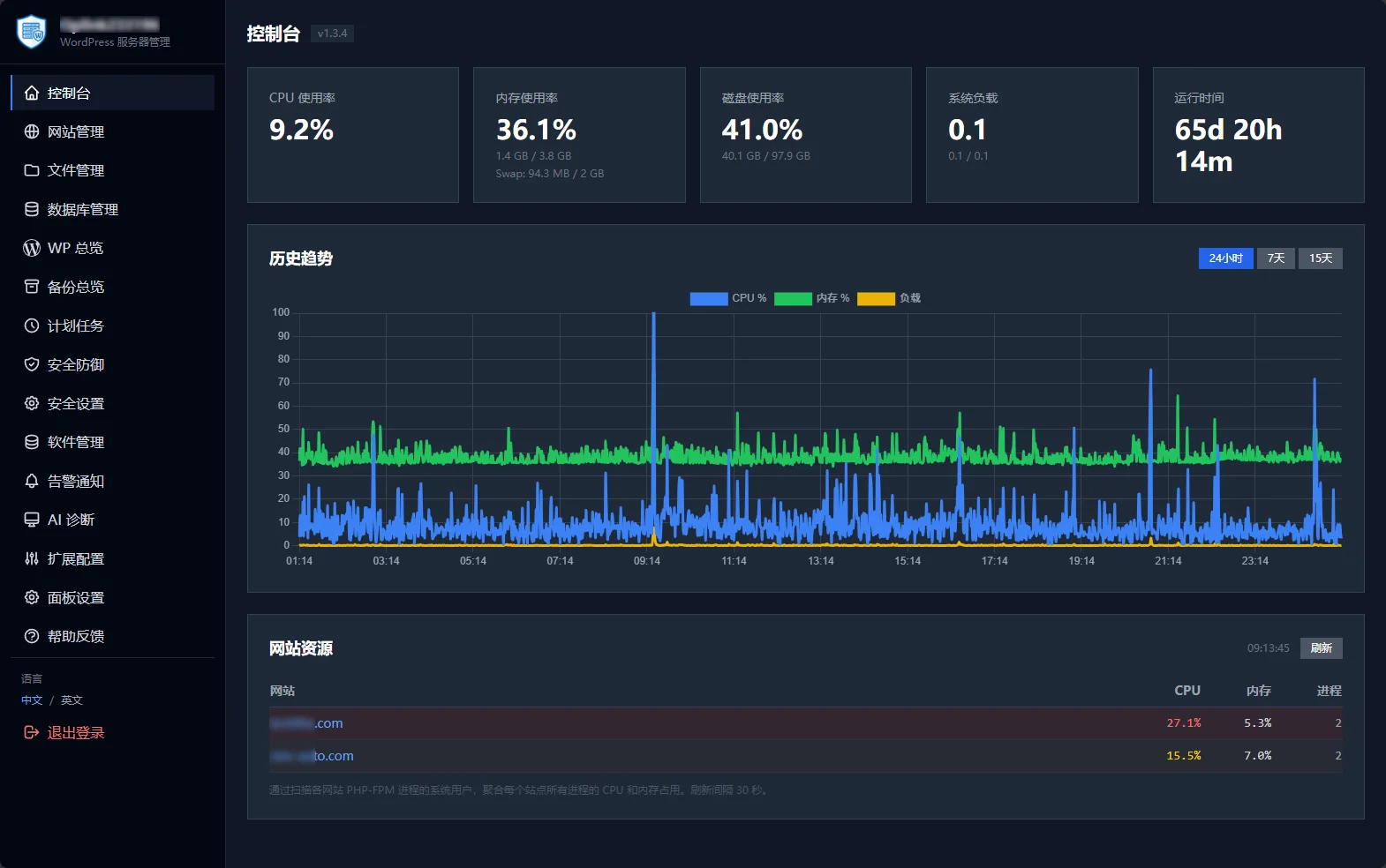 WP Panel dashboard screenshot